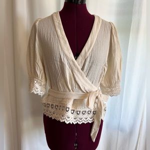 Express faux wrap lace blouse